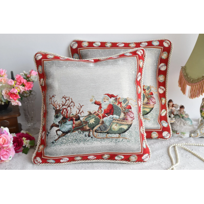 Tapestry pillow case Santa Claus sleigh