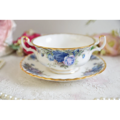 Vintage porcelain soup bowl and saucer Royal Albert Moonlight Roses England