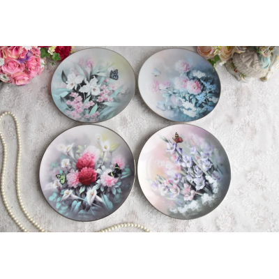 Vintage porcelain floral hanging plate set
