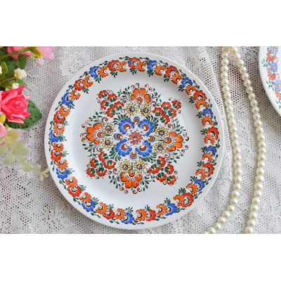 Vintage handpainted porcelain dessert plate by Wawel with floral decorations