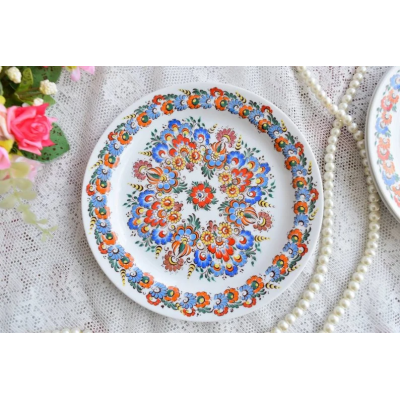 Vintage handpainted porcelain dessert plate by Wawel with blue flowers