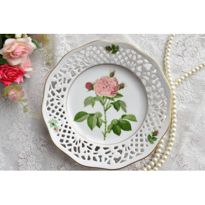 Vintage plate perfored porcelain plate Schumann Arzberg Bavaria Germany No. 11 rose with 22 carat gold plate german