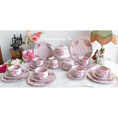 Pink porcelain tea set for six