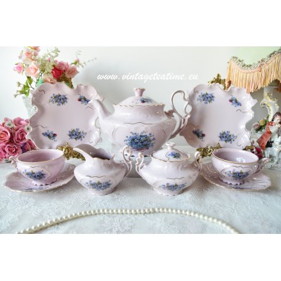 Vintage pink porcelain tea set for two