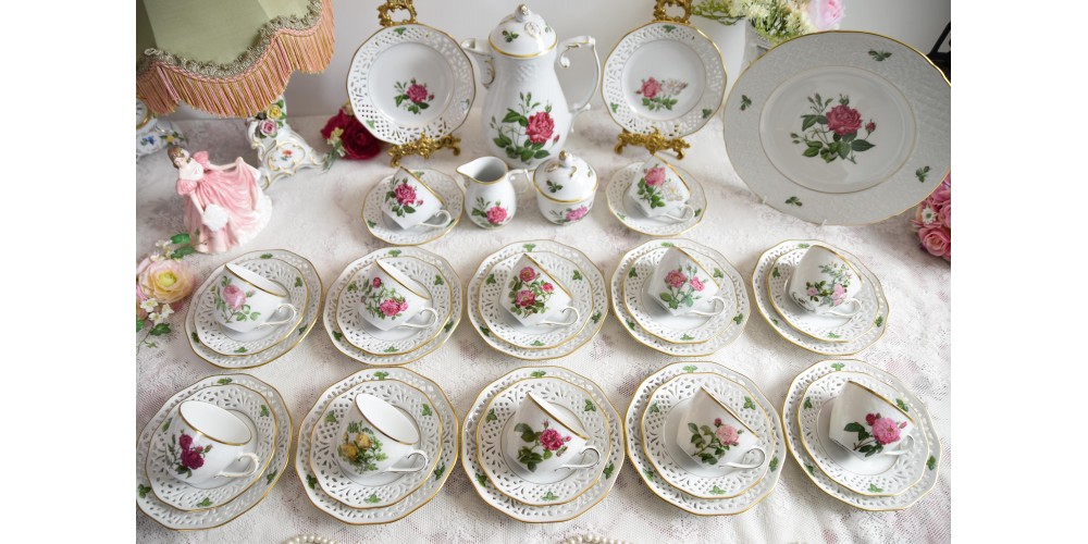 Vintage Tea Set Schumann Arzberg with Flowers openwork porcelain set for 12