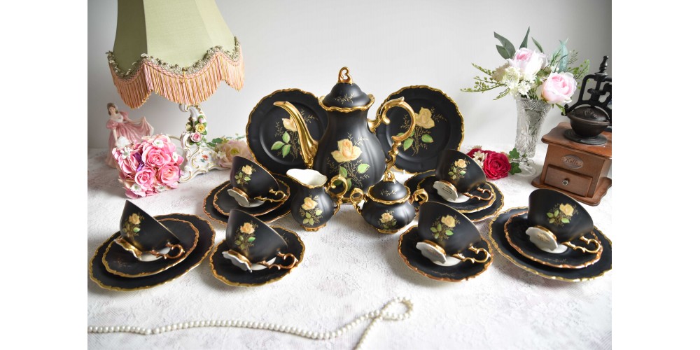 Waldershof Bavaria handarbeit black porcelain set