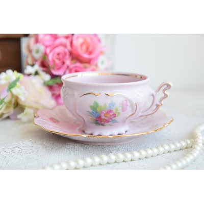 Tea cup and saucer pink porcelain