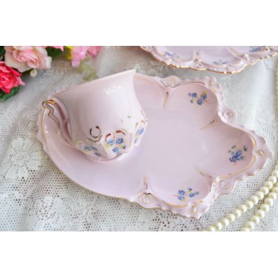 Tennis sacuer and coffee cup pink porcelain set