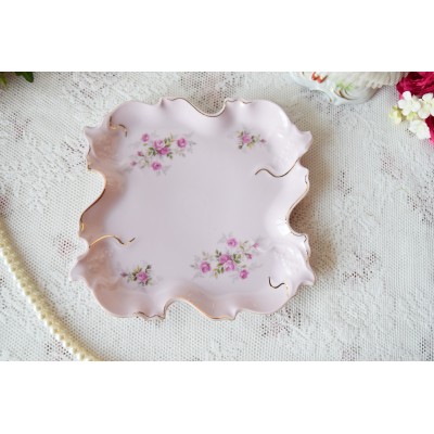 Square dessert plate pink porcelain