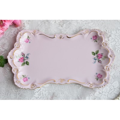 Pink porcelain tray with flowers