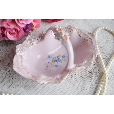 Pink porcelain basket blue flowers