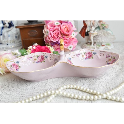 Pink porcelain two-section bowl