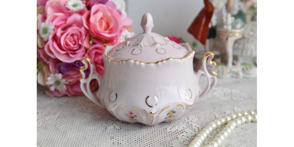 Vintage pink porcelain sugar bowl